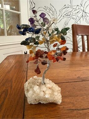 Handmade Chakra Gemstone Tree on Quartz Base